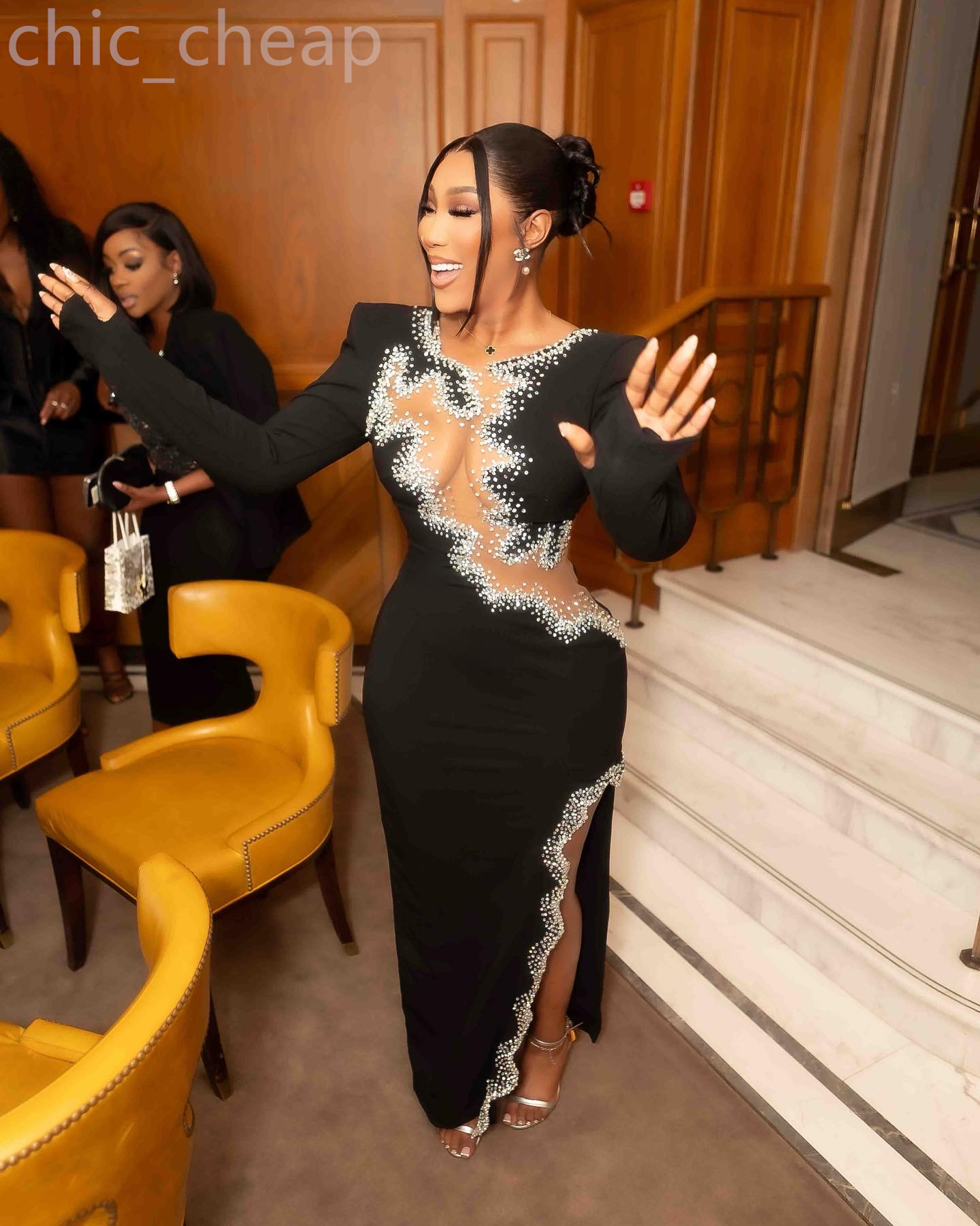2024 Aso Ebi Niche brand Black Prom Dress Beaded Crystals Evening Formal Party Second Reception 50th Birthday Engagement Gowns Dresses Robe De Soiree 