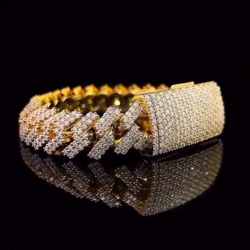 Top Quality Round Cut Moissanite Bracelet Gold Plated 925 Sterling Silver Bracelet 16mm Iced Out Hip Hop Bracelet