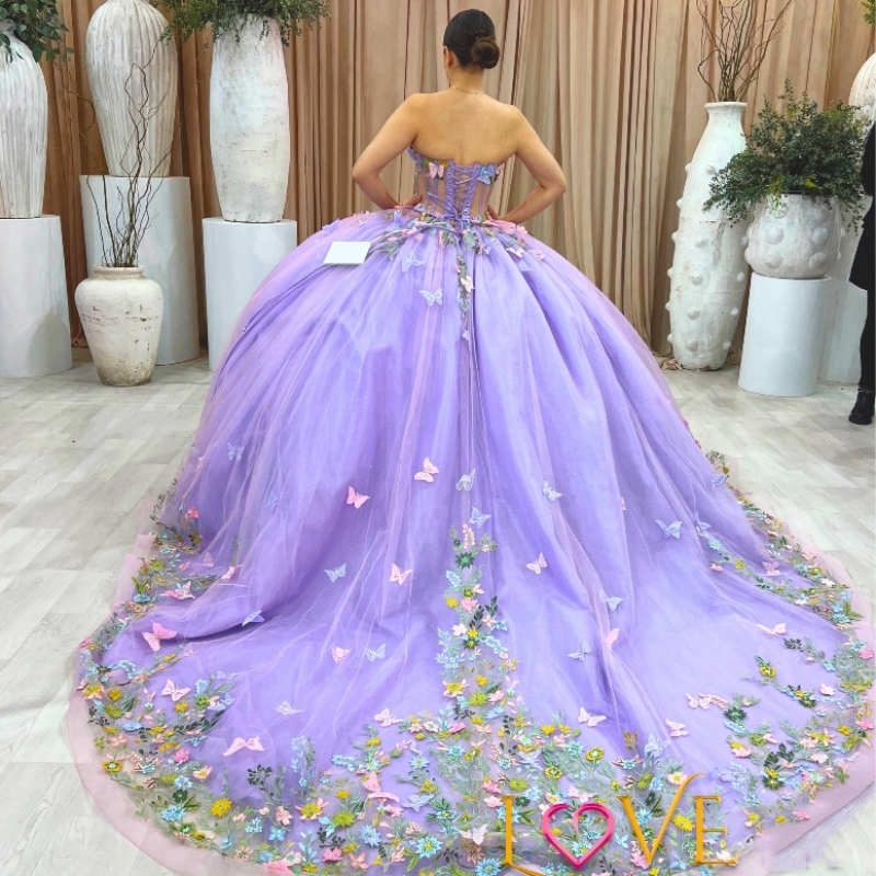 Lavender Lilac Off The Shoulder Quinceanera Dress With Bow Lace Applique Beading Tull Mexican Sweet Vestidos De XV Anos