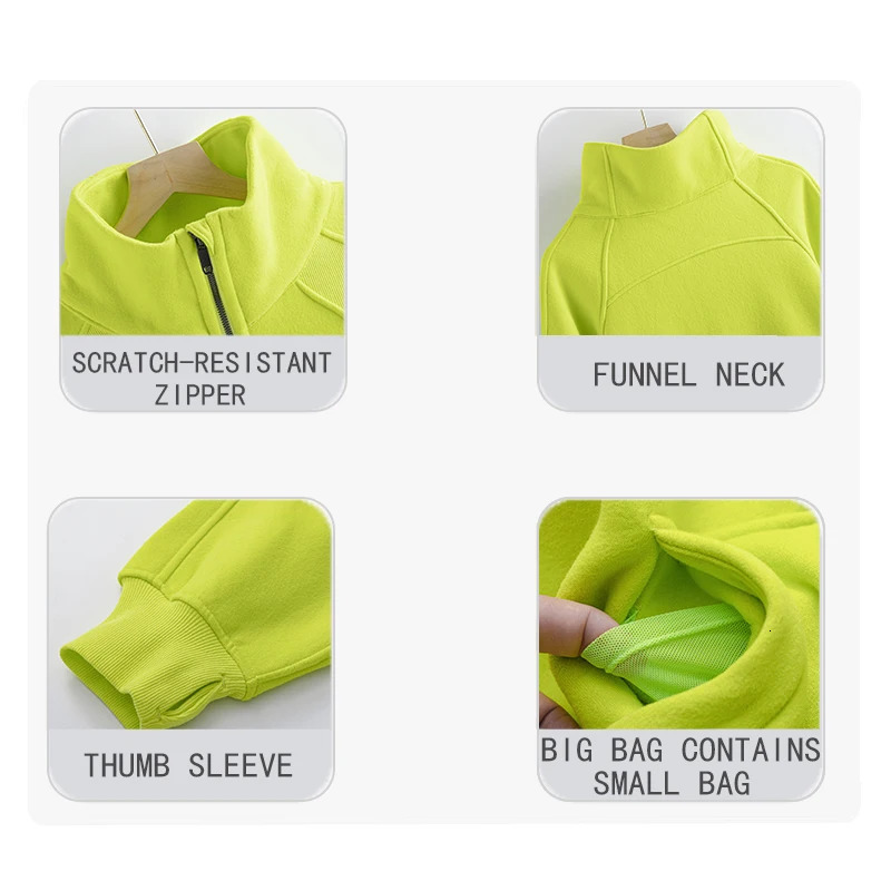 NWT Half Zip Yoga Wear Sports and Leisure Long Sleeve Crop Tops for Women Zip Up Coats Jackets Thumb Hole Workout Clothes 240227