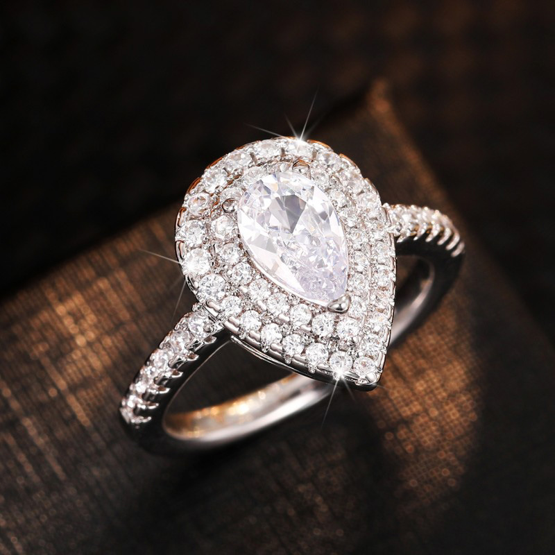 Ship Sterg Sier Wedding Rings: Water Drop White Topaz Gemstones CZ Dia Ring