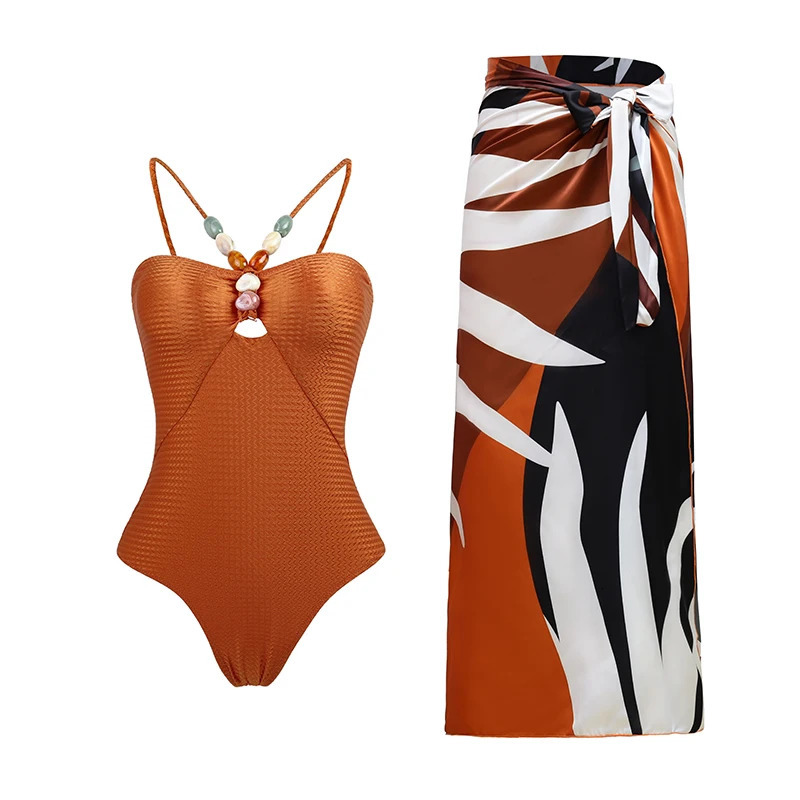 ZAFUAZ Sexy Push Up One Piece Swimwear Women Retro Print Biquini Skirt Cover Up Monokini Brazilian Swimming Suit Dress 240601