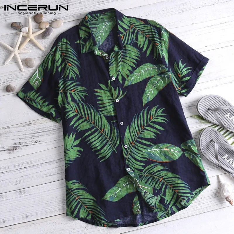 Summer Hawaiian Red Shirts Tropical Shirts Floral Men Tops Casual Shirt Short Sleeve Cotton Button Chemise Loose Vacation Beach 240529