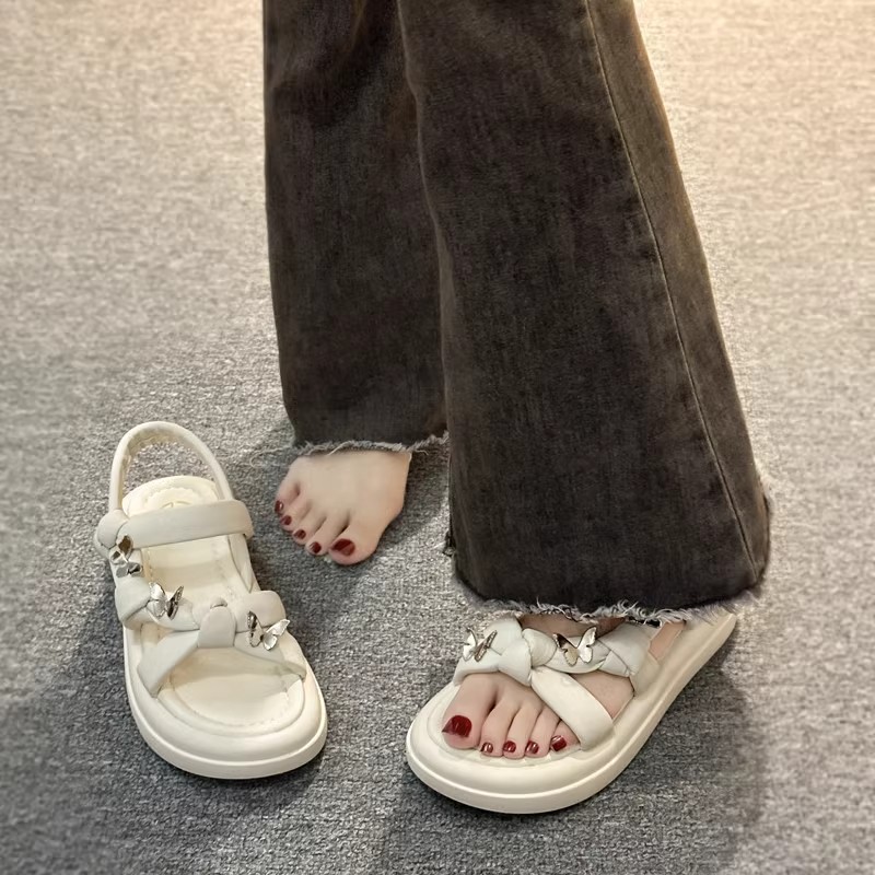 Fairy 2024 Matching Summer Style Skirt Butterfly Fashion Roman Beach Shoes Versatile Not Tired Soft Thick Sole Sandals for Women Lhshoe
