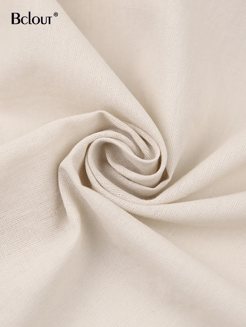 Bclout Summer Khaki Linen Pants Set 2 Pieces Outfits Long Sleeve Loose Blouses Fashion Elastic Waist Wide Leg Suits 240529