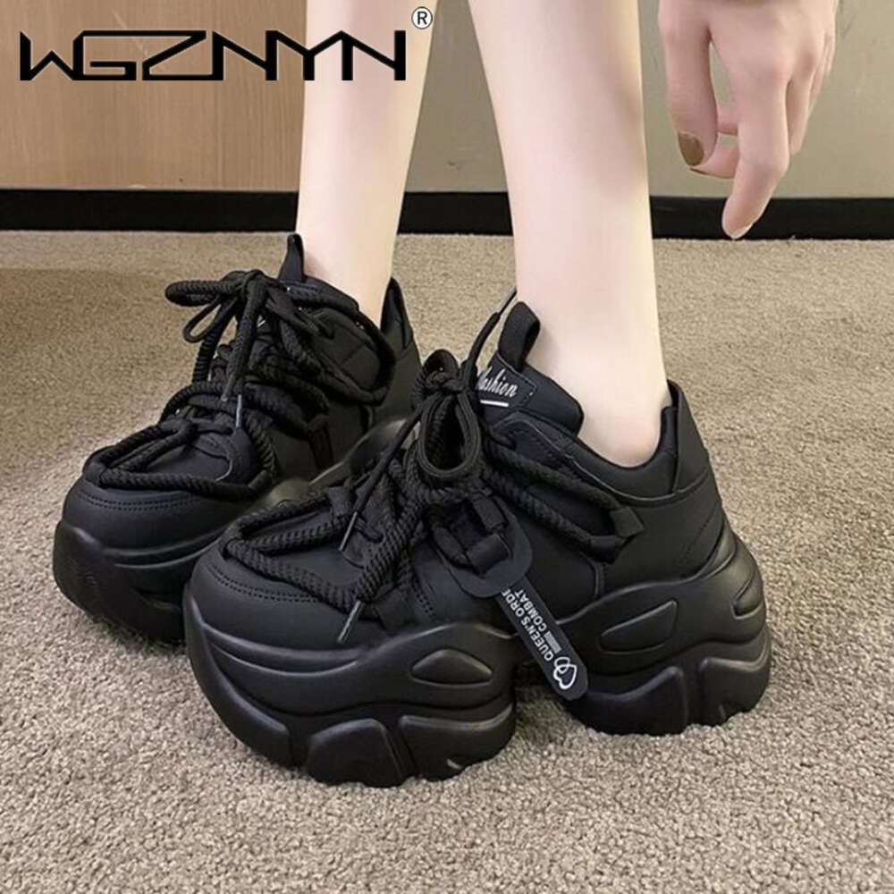Women High Platform 2024 New Autumn Breathable Chunky Dad Casual Shoes 7.5CM Thick Sole Trainers Leather Sneakers Woman