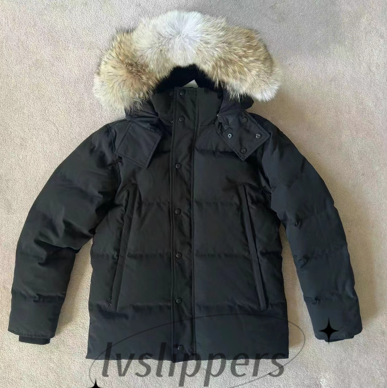 Canadian Men down jacket designer down jacket wolf leather hooded fur collar windproof jacket for Women outdoor warmth and casual versatile black jacket