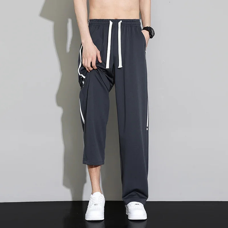 Summer Sweatpants Men Joggers Wide Leg Pants Neutral Breathable Loose Outdoor Quick Drying Fabric Fashion Casual Trousers 240527