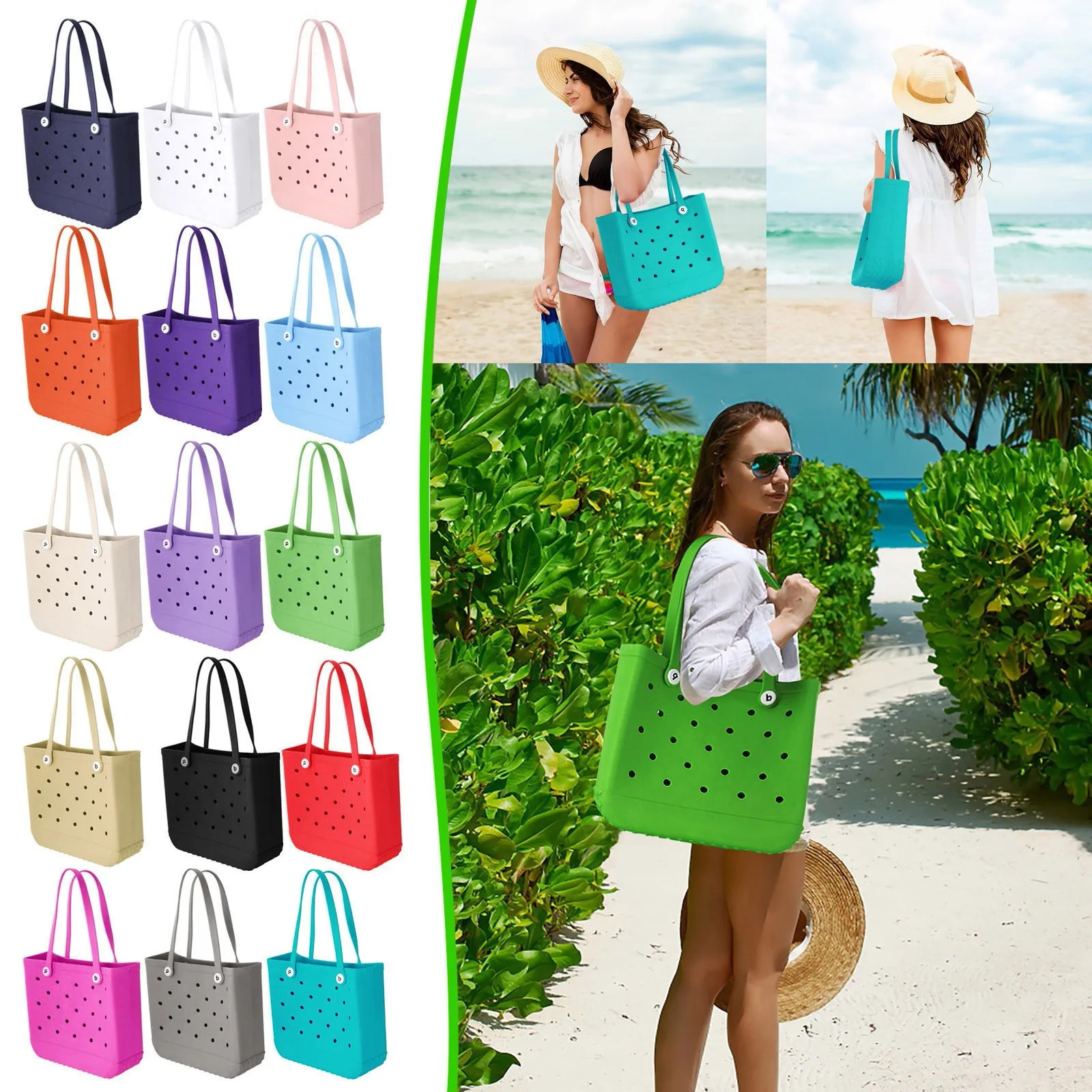 Large Boggs Beach Bag Summer EVA Basket Women Picnic Tote Holes Waterproof Handbag Pouch Shopping Shoulder 240520