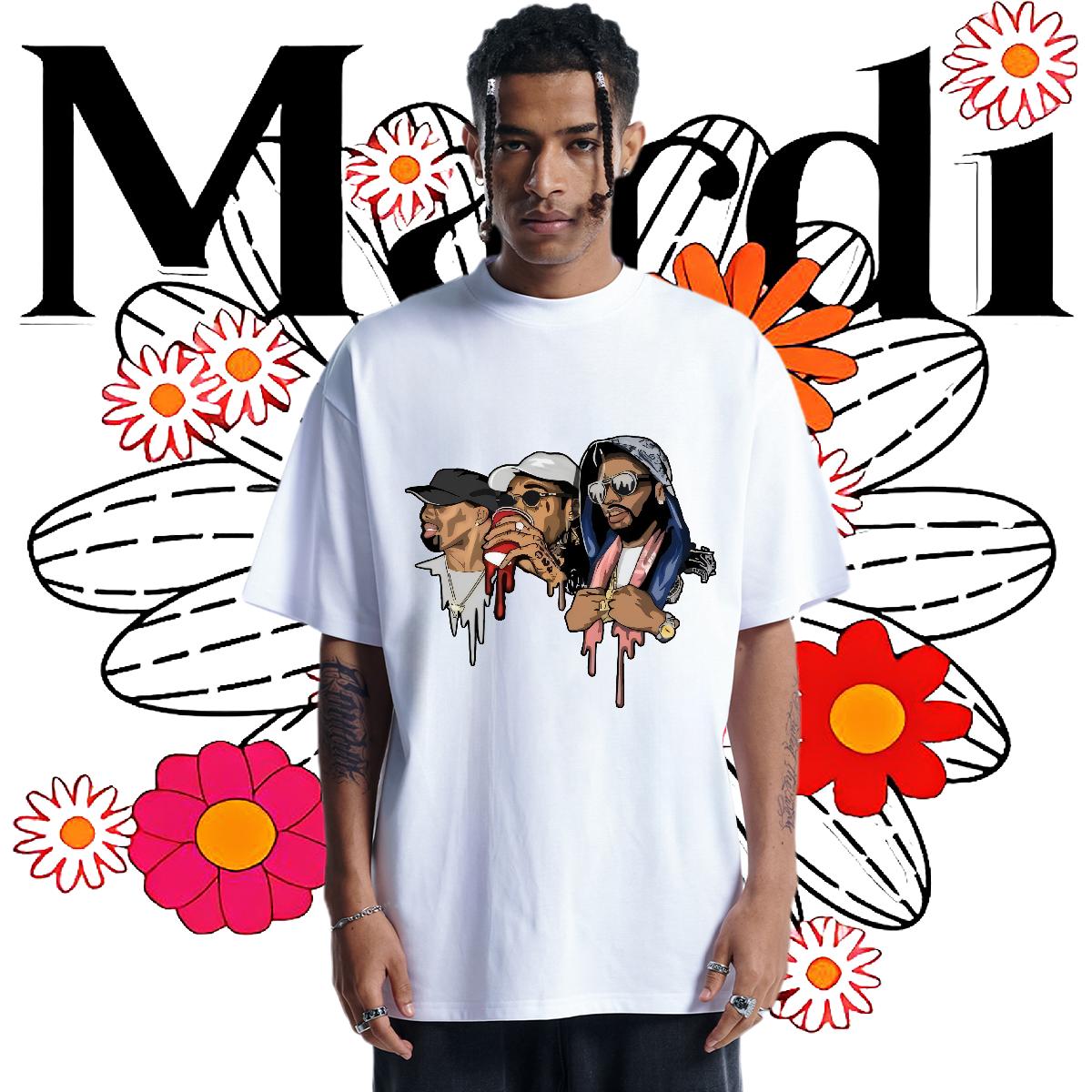 Comfortable T-Shirts Street Wear Crew Neck Cotton Men Tshirts Customized Floral Print Clothes