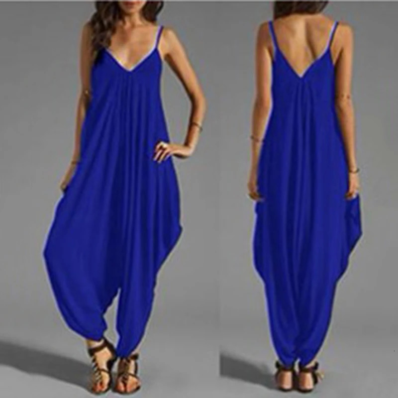 Women Casual Sleeveless Jumpsuits Summer Deep VNeck Onepiece Solid Long Rompers Plus Size Loose Pants Playsuits 240527