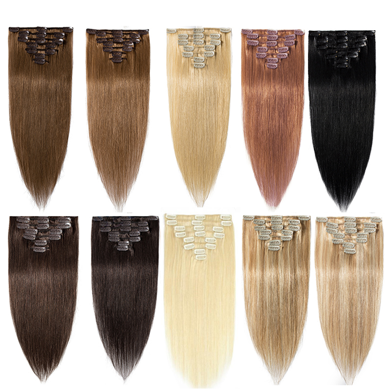 #2 Darkest Brown Clip In Human Hair Extensions Remy Hair Weft Full Head 70g 100g 120g 140g Clip on Hair Extensions Thick Natural Black Brown Blonde
