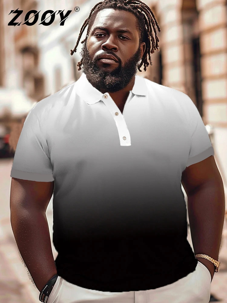 ZOOY L9XL Mens Plus Size Chest 202cm Summer Solid Plaid Polo Collar Gradient Short sleeved Shirt Tshirt 240523