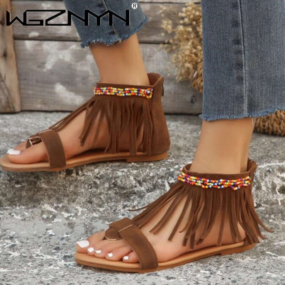 2024 For Women Ladies Chunky High Heel Back Zipper Tassel Fish Mouth Size 43 Womens Sandals Wide Width