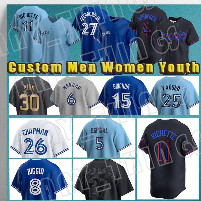 Jays Jerseys 4 George Springer Blue Baseball 27 Vladimir Guerrero Jr 12 Roberto Aloma Kevin Gausman Bo Bichette Justin Turner Daulton Varsho Cavan Biggio Schneider