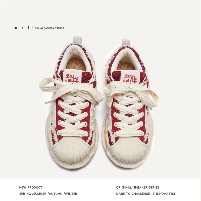 Red 2024 Street Bread NEW Thick soled High rise Board Men and Women's Same Style Couple Fashion Shoes Lhshoe