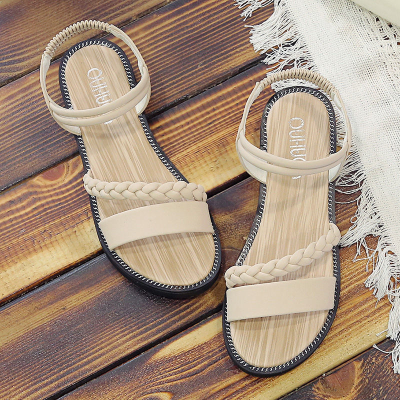 Lightweight 2024 New and Breathable Versatile Student Academy Sexy Roman Flat Shoes Thick Sole Anti slip Fairy Style Sandals for Women Lhshoe Sals