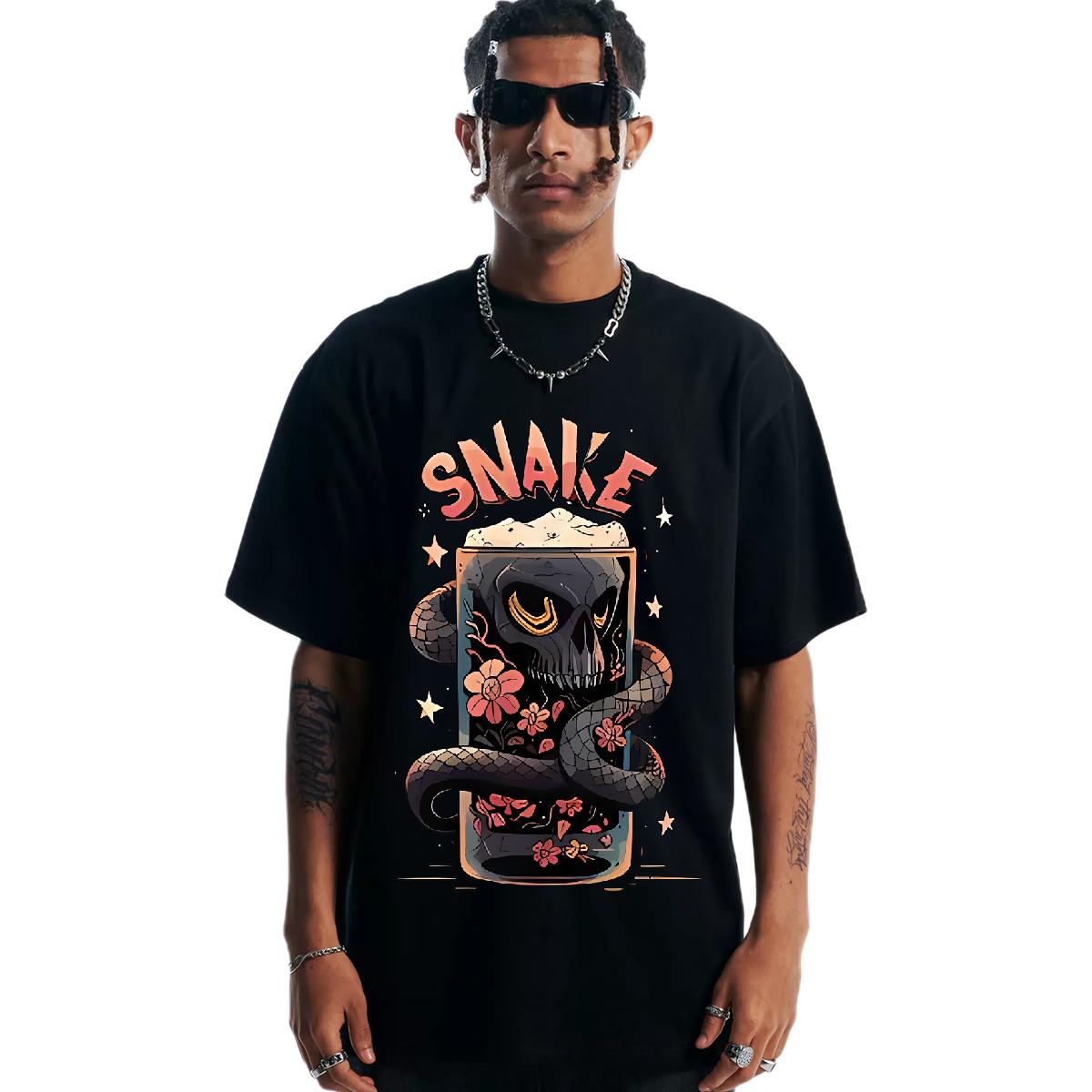Fashion Design T Shirt For Man Breathable Crew Neck Cotton Anime Printing Street Men Tshirts Black White Cool Wear
