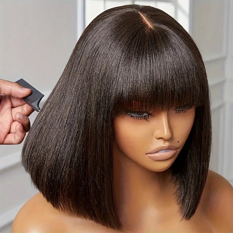 2x4 Lace Front Human Hair Wigs 12 Inch Brazilian Smooth Straight 180% Density Short Bob Wigs for Black Women