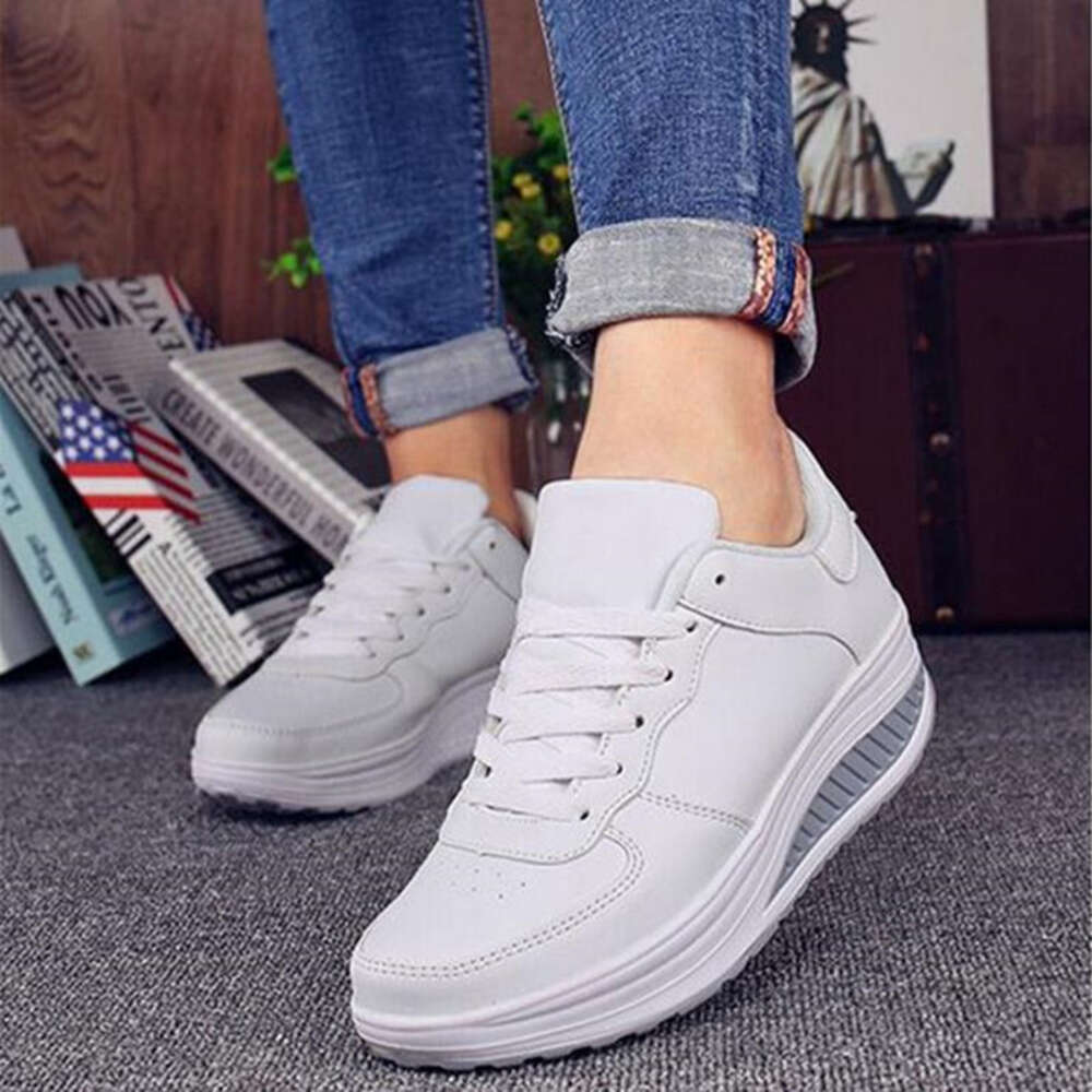 NEW Women Breathable Waterproof Wedges Platform Vulcanize Woman Sneakers Leather Casual Shoes Tenis Feminino W35