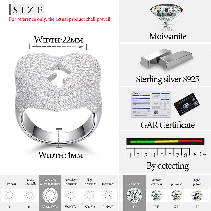 Fine Jewelry VVS1 With Certificate Cracked Heart Ring For Women Rings S925 Silver Classic Girl 240530