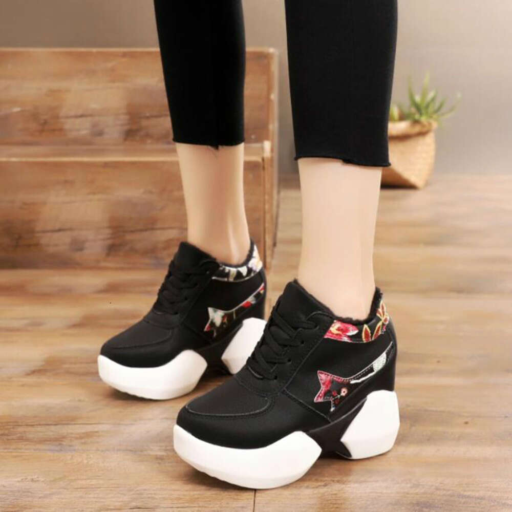 Heel Women Inner Heightening Sports Fashion Flower Wedge Female Sport Shoes Student Sneakers Autumn winter W504