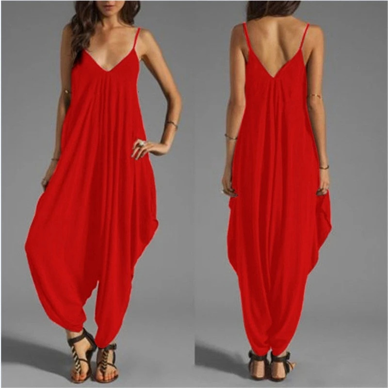 Women Casual Sleeveless Jumpsuits Summer Deep VNeck Onepiece Solid Long Rompers Plus Size Loose Pants Playsuits 240527