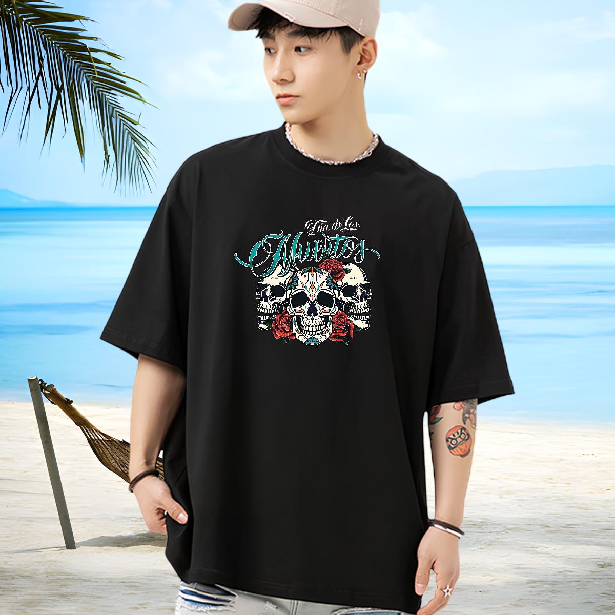 Loose T Shirt For Man Hip Hop Street 180g Cotton Mens Tshirts Fashion Designer Customized Print Tops Shirt