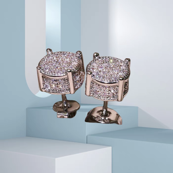 Hip Hop Top Sell Drop Ship Stud Earrings Elegant Vintage Jewelry 925 Sterling Silver 18K Gold Fill Pave White Sapphire CZ Diamond Gemstones Micro Zirc