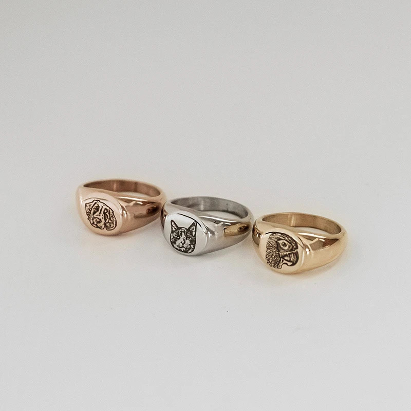 Signet Custom Pet Po Engraved Portrait Ring Personalized Minimalist Souvenirs Picture Engraved Ring Exclusive Customization 240530