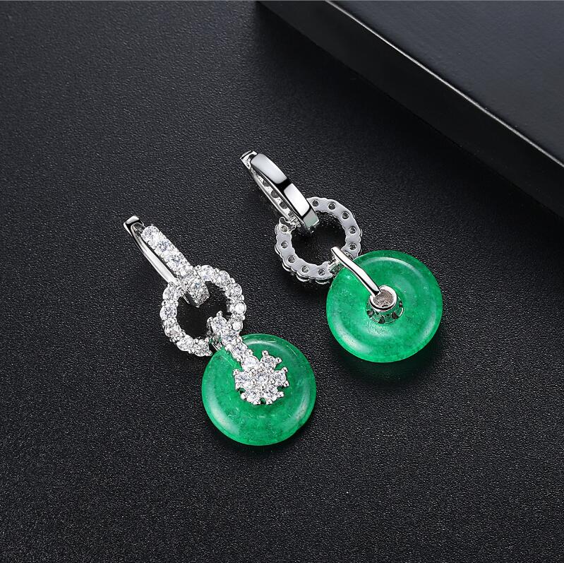 Sparkg Green Jade Dangle Earrings: Sterg Sier, Micro Sapphire, Jewelry