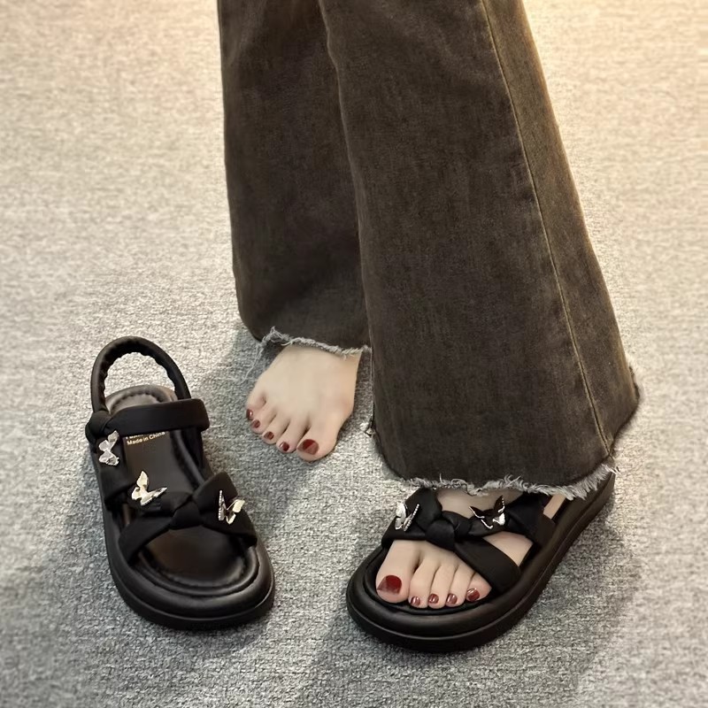 Fairy 2024 Matching Summer Style Skirt Butterfly Fashion Roman Beach Shoes Versatile Not Tired Soft Thick Sole Sandals for Women Lhshoe