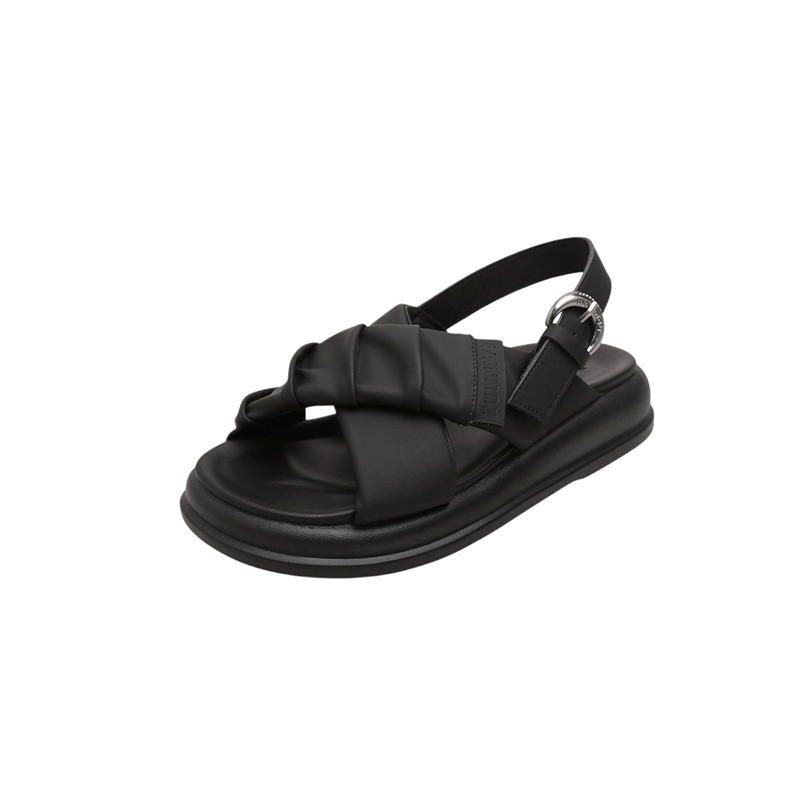 and Lightweight Summer 2024 New Comfortable Soft Leather Pleated Beach Shoes with Crossed Thick Sole Roman Sandals for Women's Outwear Lhshoe Sal