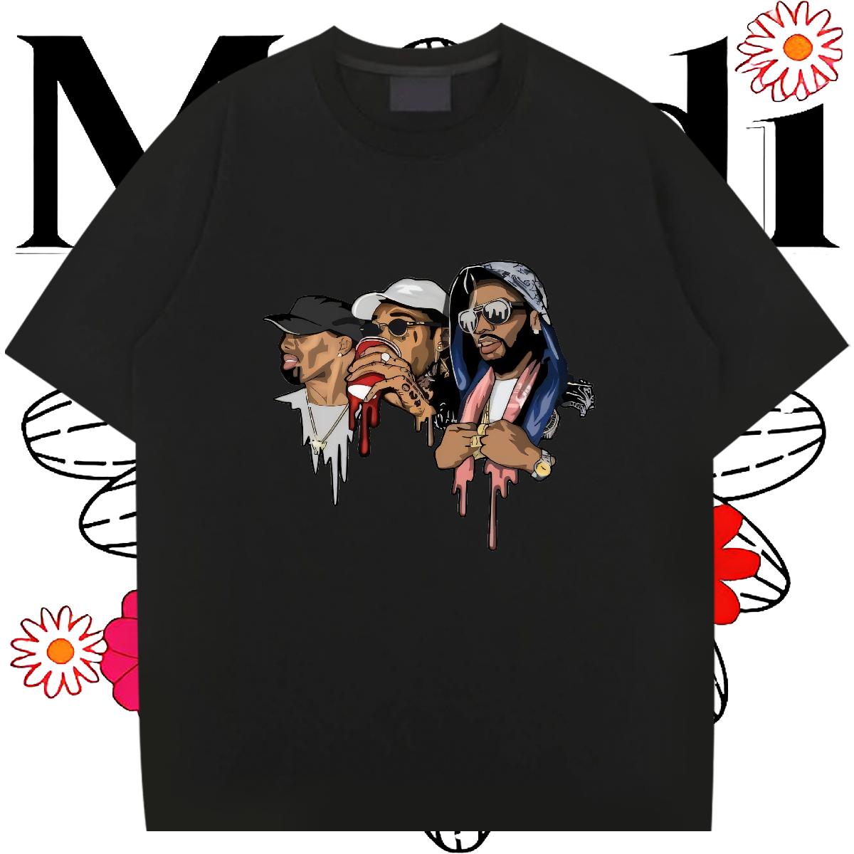 Comfortable T-Shirts Street Wear Crew Neck Cotton Men Tshirts Customized Floral Print Clothes