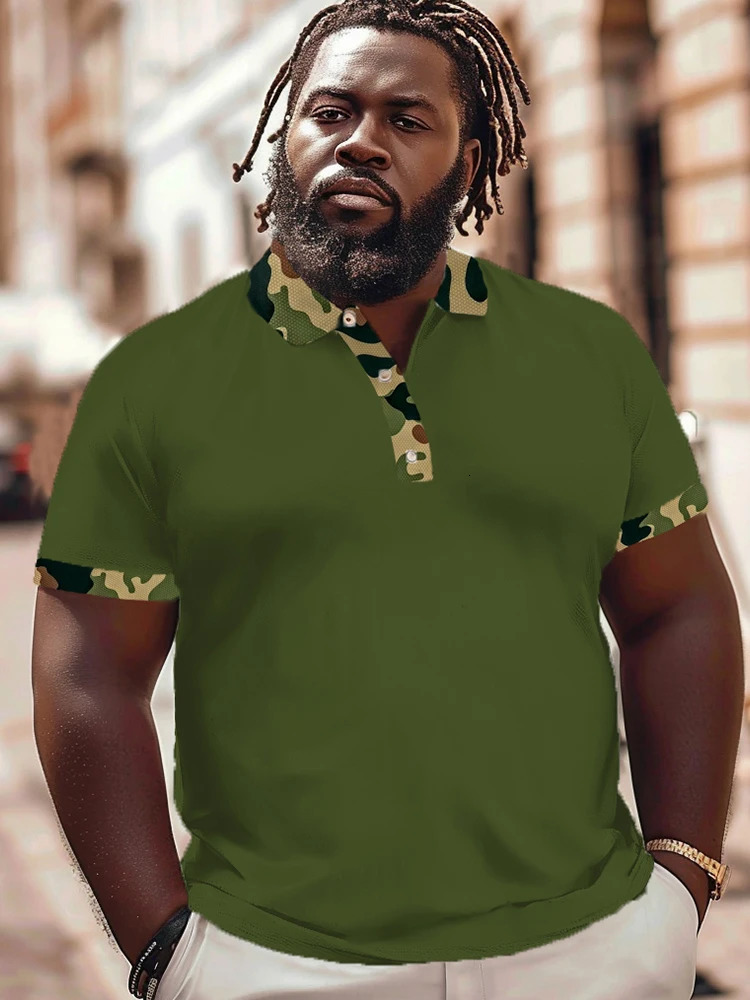 ZOOY L9XL Mens Plus Size Chest 202cm Summer Solid Plaid Polo Collar Gradient Short sleeved Shirt Tshirt 240523