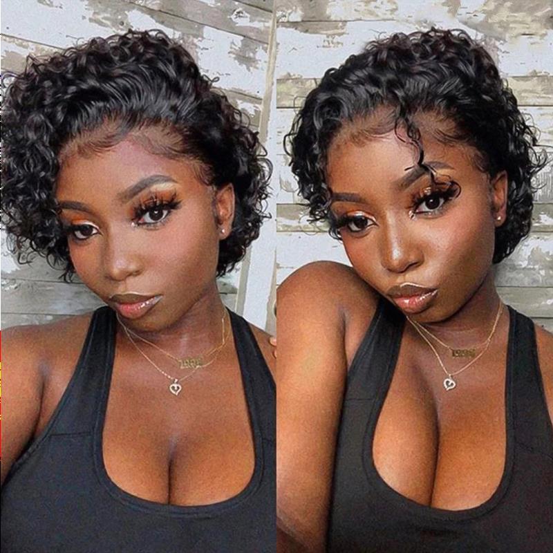 Pixie Cut Short Curly Human Hair Wigs 13X3 Bob Water Wave Transparent Lace Wig For Women Pre Plucked Bhdtl
