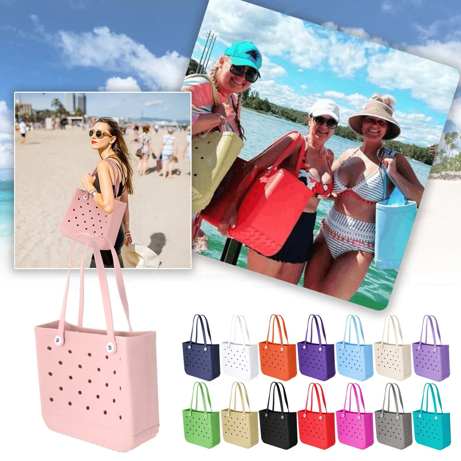 Large Boggs Beach Bag Summer EVA Basket Women Picnic Tote Holes Waterproof Handbag Pouch Shopping Shoulder 240520