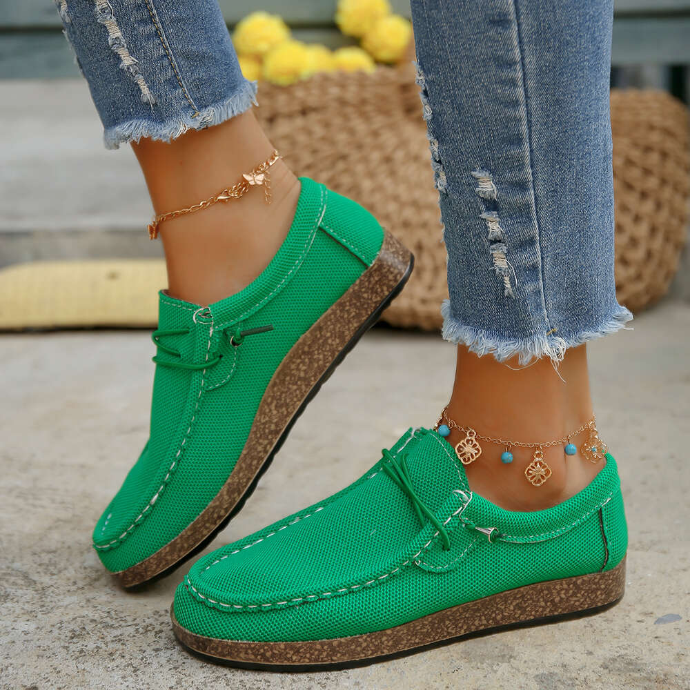 Pink Green Mesh Sneakers Woman Brand Design Light Weight Slip-on Flat Moccasins Ladies Low Top Lace-up ing Walking Shoes