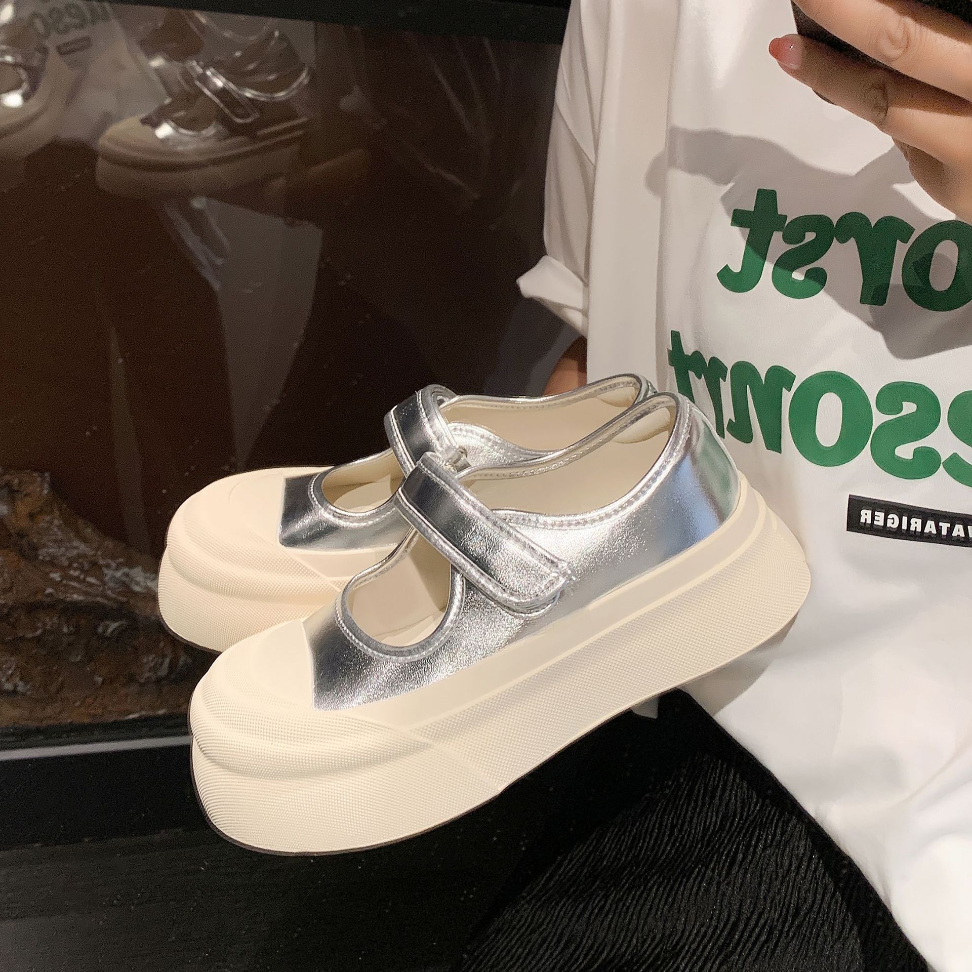 Mary Big Head Jane Velcro Women's 2024 Spring/Summer New Thick Sole Small White Breathable Casual Free Shipping Shoes Lhshoe