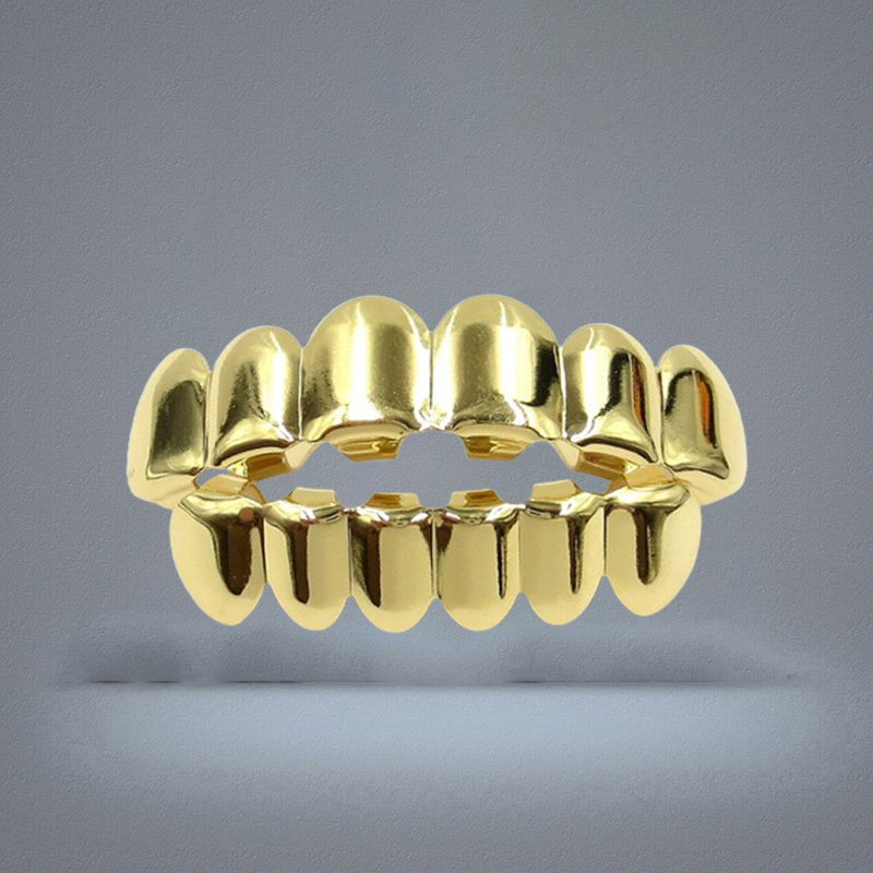 Hip Hop 18K Gold Plated Vampire Fangs Top and Bottom Grillz Your Teeth for Men Women Halloween Clown Party Gifts