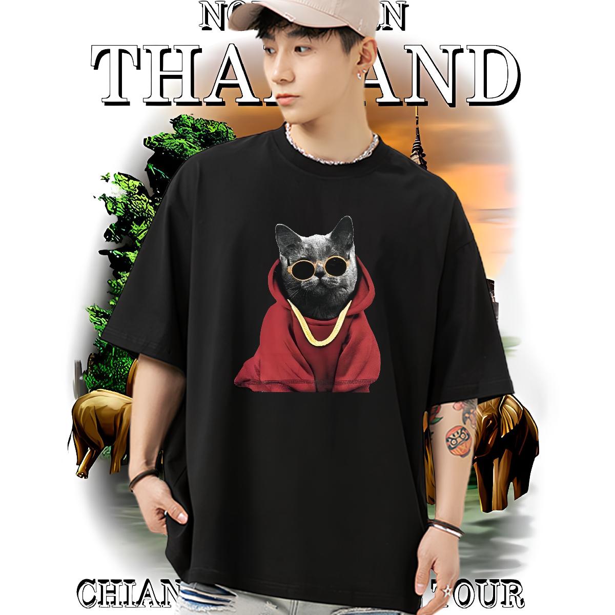 Loose Fit Man T Shirts Hip Hop Round Neck Short Sleeve Men Clothes T-Shirt Classic DIY Tees