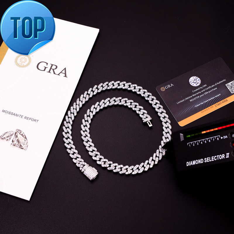 Hot Sale 8mm 10mm Pass Tester Sterg Sier Hip Hop Iced Out vvs Moissanite Dia Cuban k Chain Gold Rock