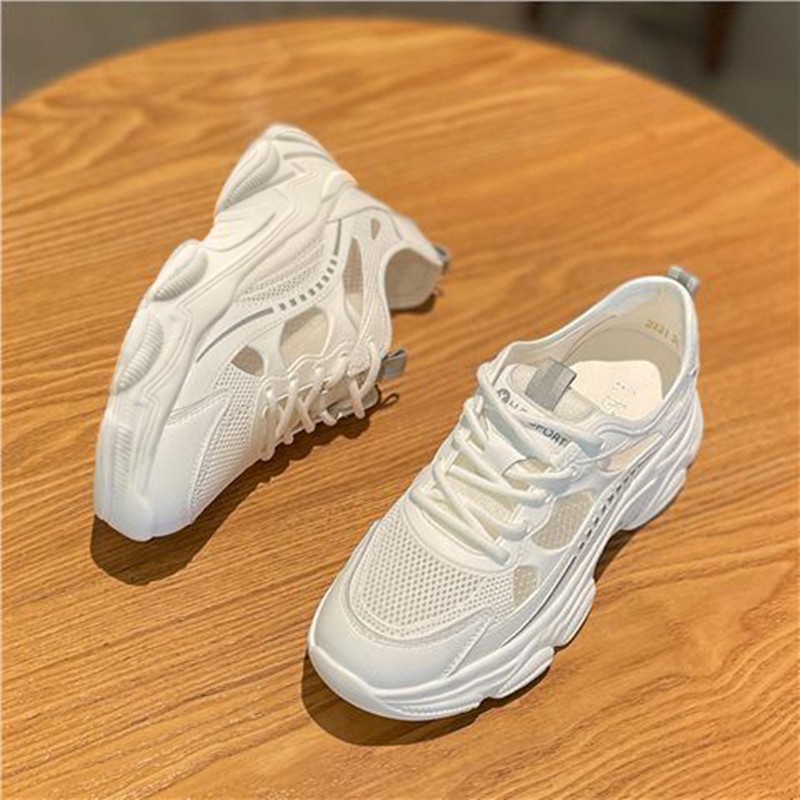 New Spring/Summer Little White Women's Breathable Mesh Leisure Sports Fashion Dad Lightweight Shoes Free of Shipping Lhshoe