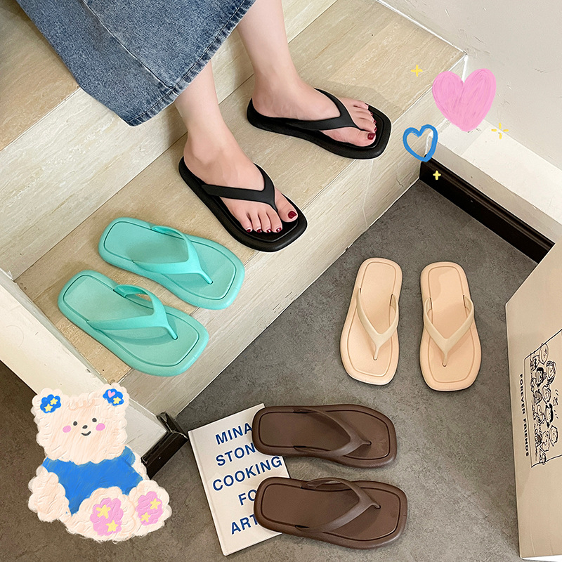 color solid fashion Summer minimalist clip on sandals for students wearing soft thick soled non slip wear-resistant beach casual flip ps Lhshoe n