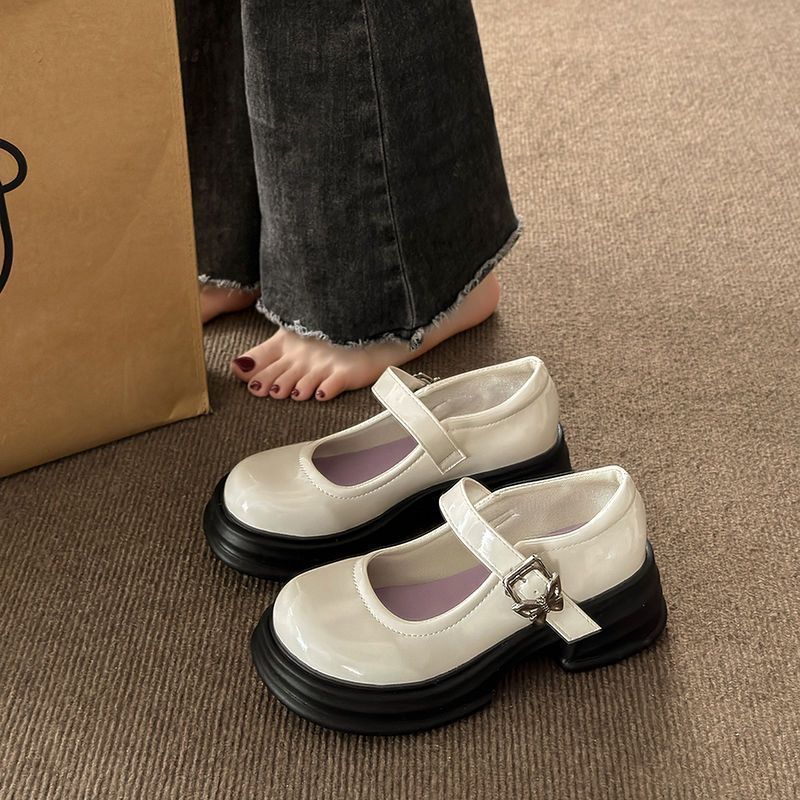 high heels style and British thick soles Mary Jane women's summer new round toe French small leather shoes free of postage for children Lhshoe
