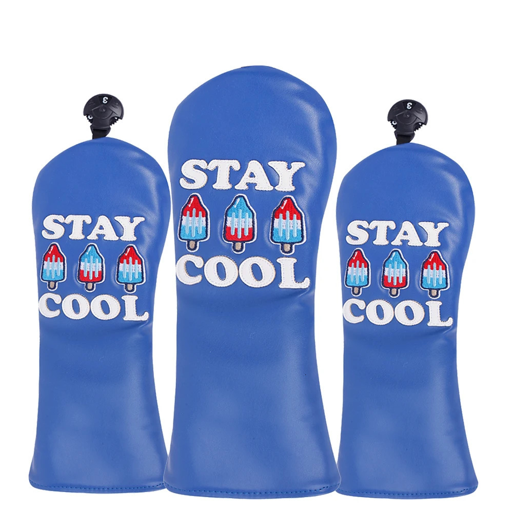 PU Leather stay cool Popsicle embroidered Golf Club Headcover Driver and FW Fairway Wood Hybird Cover 240523