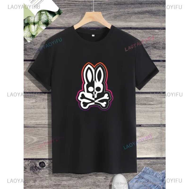 Men's T-Shirts 2023 Classic New Psychology Rabbit Head Mens and Womens Round Neck Casual Short sleeved T-shirt Casual T240531