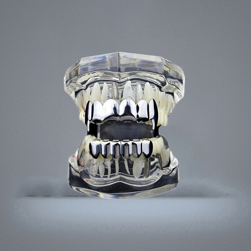Hip Hop 18K Gold Plated Vampire Fangs Top and Bottom Grillz Your Teeth for Men Women Halloween Clown Party Gifts