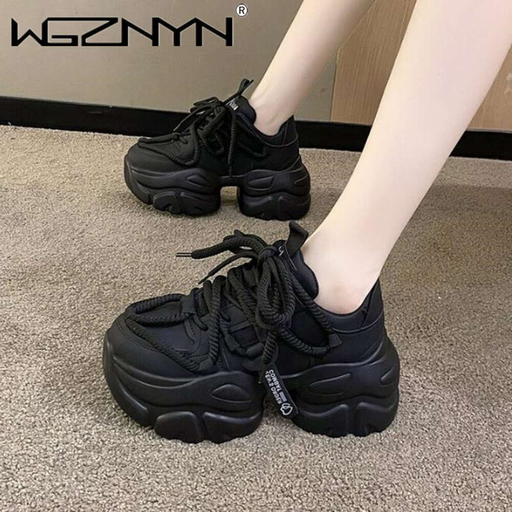 Women High Platform 2024 New Autumn Breathable Chunky Dad Casual Shoes 7.5CM Thick Sole Trainers Leather Sneakers Woman