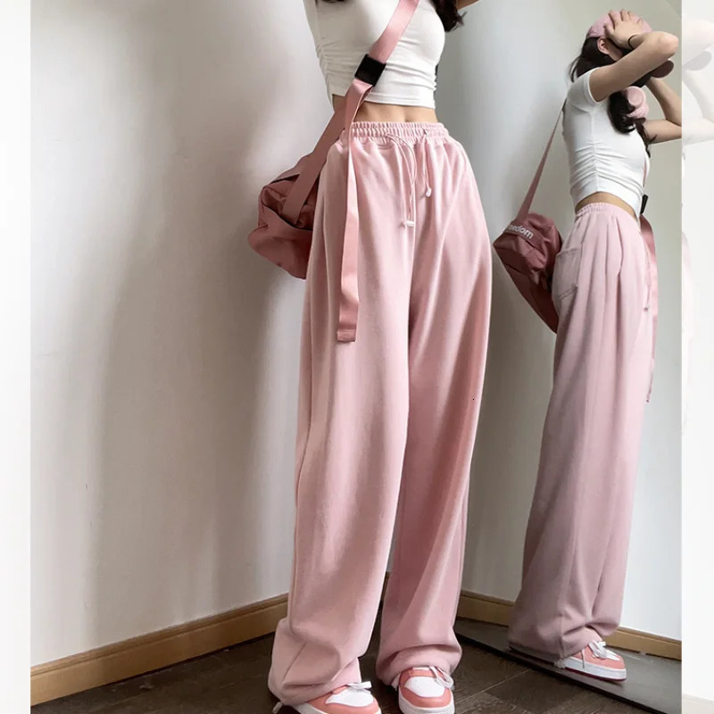 Y2K Pink Baggy Jogger Sweatpants Women Hippie Streetwear Oversize Sports Pants Casual Solid Wide Trousers Harajuku Korean Style 240530